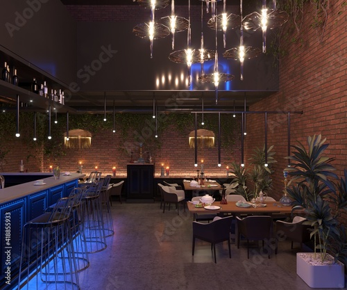 Obraz na plátně bar counter in a nightclub, interior visualization, 3D illustration