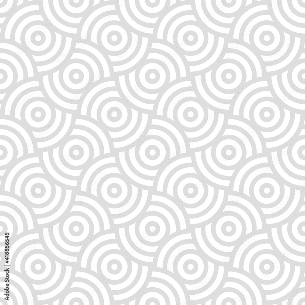 White and gray abstract geometric vector seamless pattern. Gray lines on white background. Crossing circles. Overlap pattern. Simple design