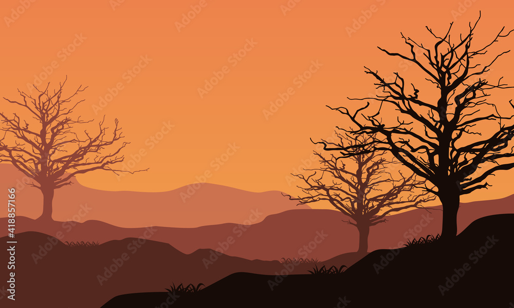 Stunning color of the twilight sky with stunning natural scenery. Vector illustration Stunning color of the twilight sky with stunning natural scenery. Vector illustration
