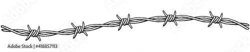 Barbed wire border, wavy. Clip-art illustration of a barbed wire border on a white background. © javieruiz