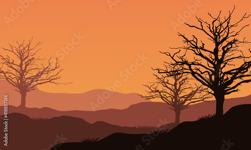 Stunning color of the twilight sky with stunning natural scenery. Vector illustration