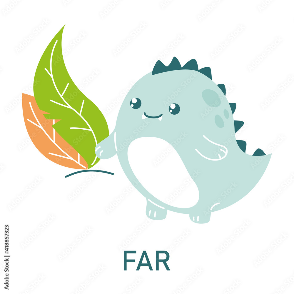 Cute Dinosaur Far From The Leaves Learning Preposition Vector Isolated