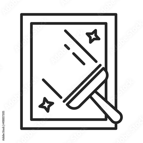 Window cleaning line icon. Outlined symbol of a glass window washer, squeegee sign. Domestic work concept.