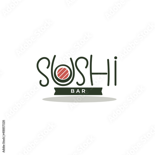 sushi bar, simple doodle logo template