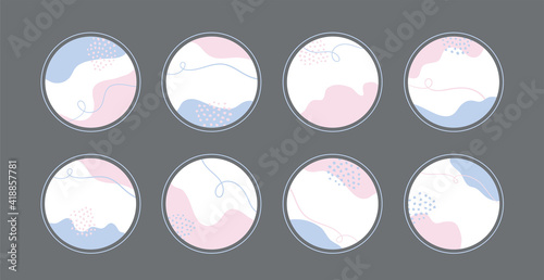 Vector highlight story cover icons for instagram, social media blog. Abstract minimal circle backgrounds