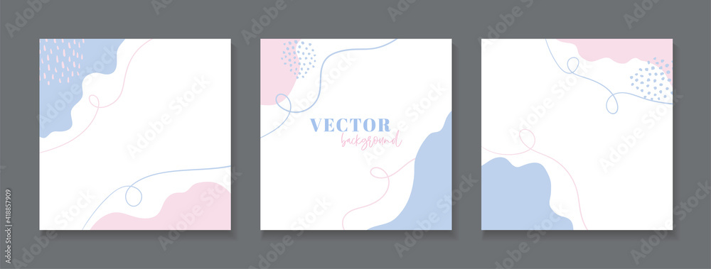 Fototapeta Abstract minimal backgrounds for instagram, social media posts. Set of vector square templates with copy space for text