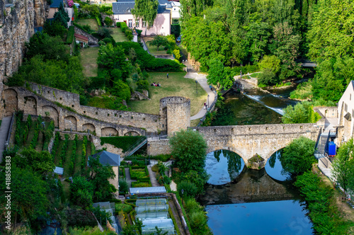 Luxembourg city  Luxembourg - July 16  2019  Old fortification walls in Old Town of Luxembourg city in Europe