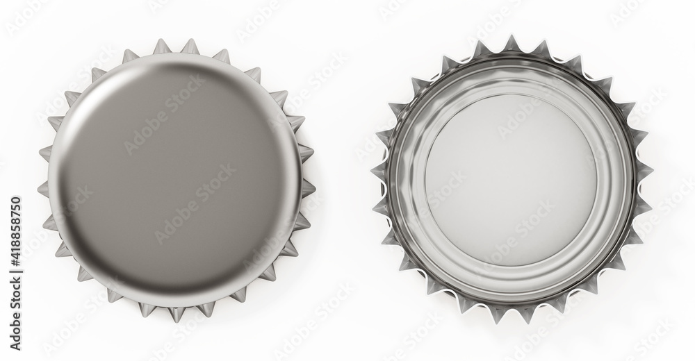 Bottle caps top and rear view isolated on white background. 3D illustration Bottle caps top and rear view isolated on white background. 3D illustration