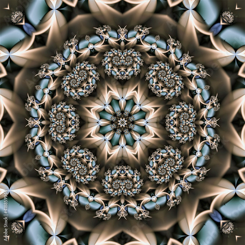 fractal abstract mandala with a circular ornament in the form of spirals and a beautiful abstract flower in the center