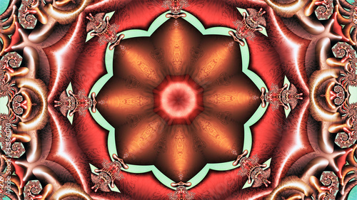  creative abstract background in vintage style with unusual flower in the center and fractal ornament in a circle