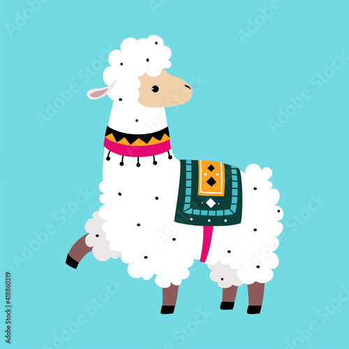 Cute Fluffy Llama or Alpaca as Camelid Pack Animal Walking Vector Illustration