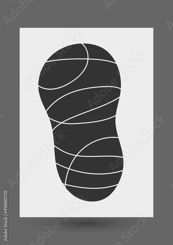 Minimalist abstract black and white artistic design for cover and poster or wall decoration, vector. Liquid shape stain with flowing lines pattern for interior design.