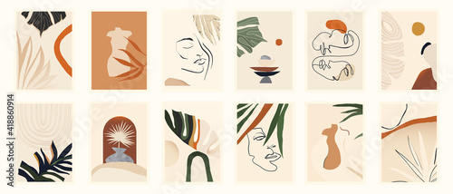 Modern minimalist abstract aesthetic illustrations. Bohemian style wall decor. Collection of contemporary artistic posters.