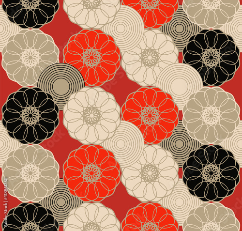 graphic floral seamless pattern red ivory shades