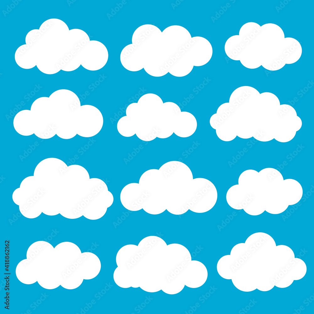 Cloud vector icon set white color on blue background.