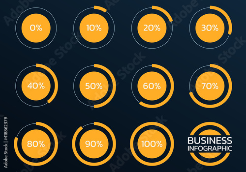 Circle percent diagram. Percentage pie chart. Progress infographic set. Business info graphic design. Vector illustration.