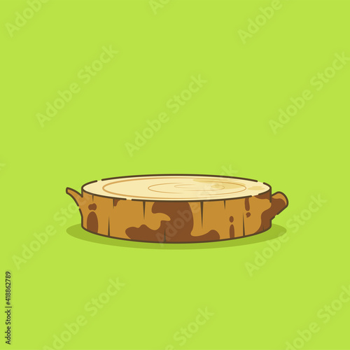 Illustration of big wooden log. Isolated on a green background