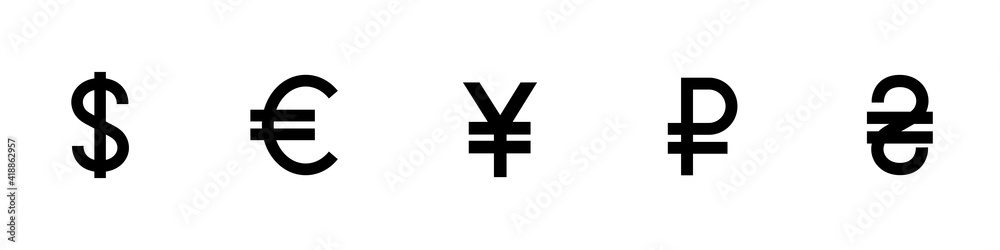 Currency signs of different countries. Set of vector currency symbols. Currency signs of different countries. Set of vector currency symbols.