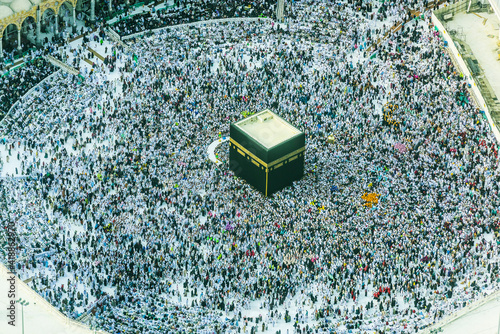 The Hajj annual Islamic pilgrimage to Mecca, Saudi Arabia, Aerial view.  photo