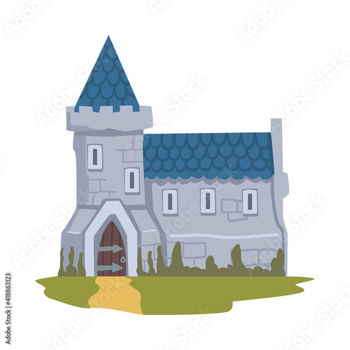 Medieval Historical Residential House with Tile Roof Vector Illustration