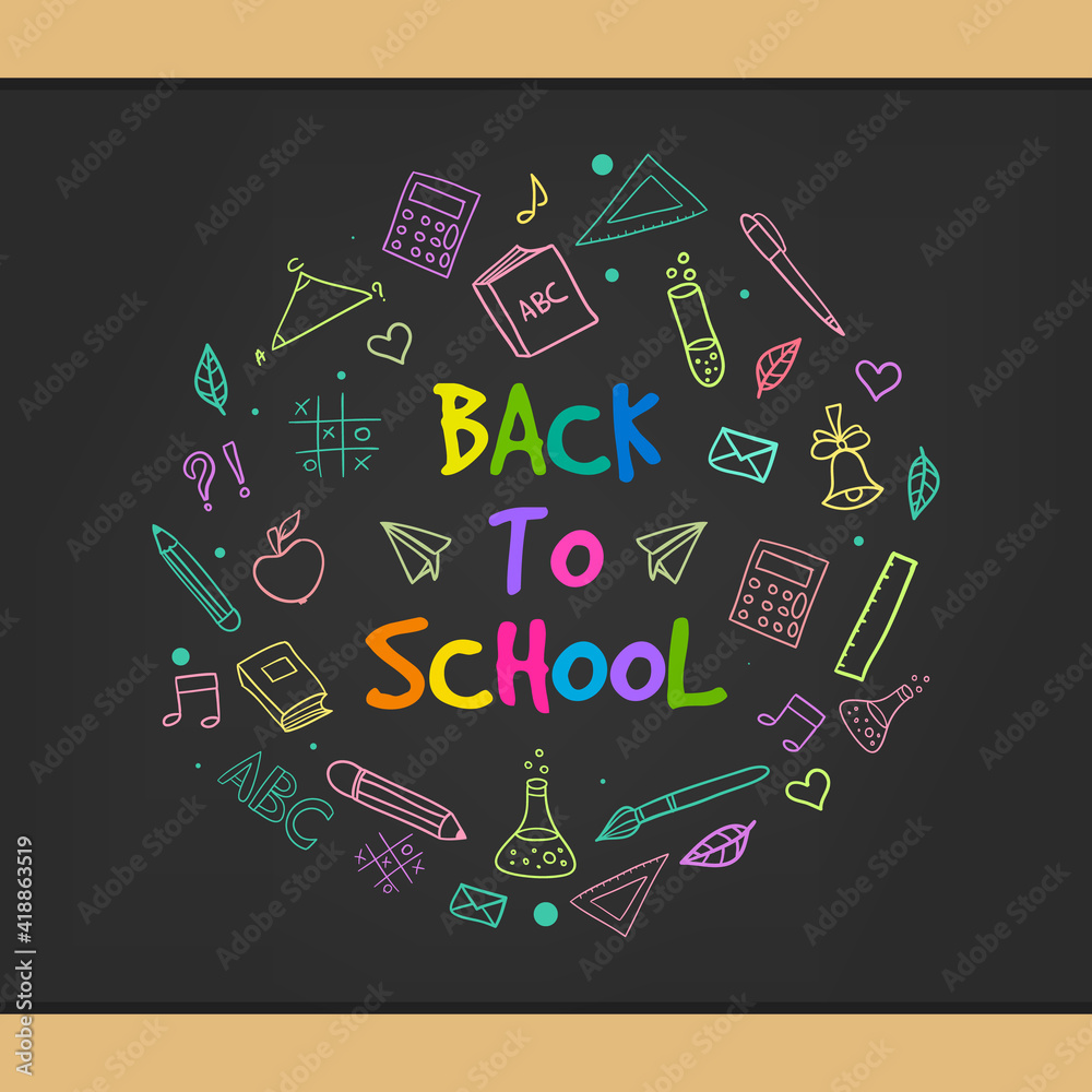 Back to school chalk doodle background on blackboard Back to school chalk doodle background on blackboard