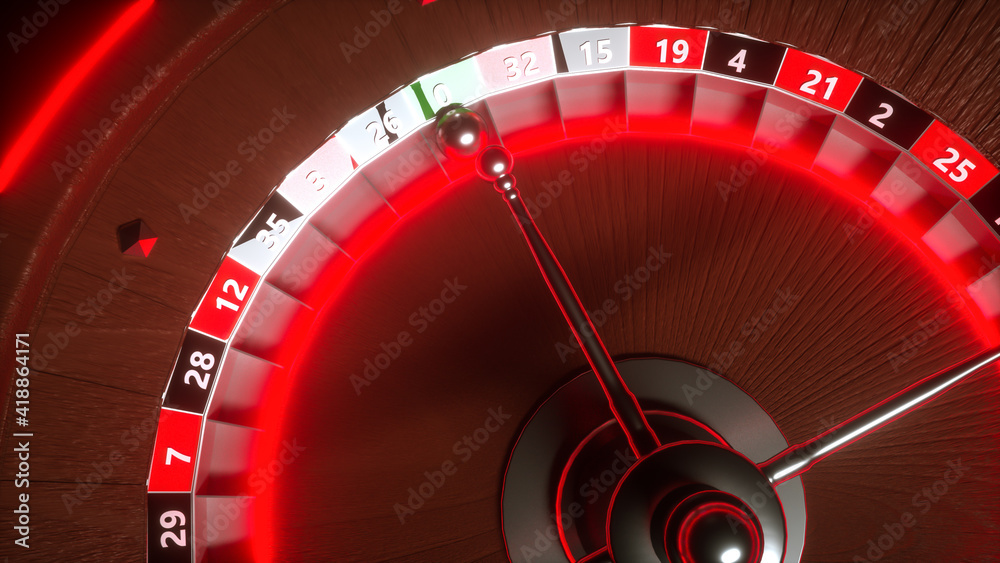 three-dimensional model of a roulette wheel with chips on a dark background. 3d render illustration three-dimensional model of a roulette wheel with chips on a dark background. 3d render illustration