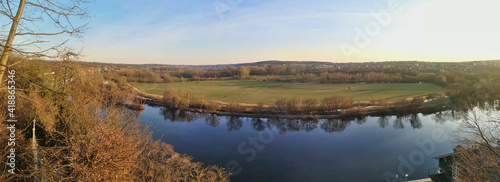 panoramic view over the valley of the Ruhr in Mülheim in the evening sun