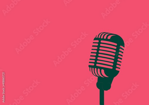 Illustration of vintage microphone with copy space on pink background