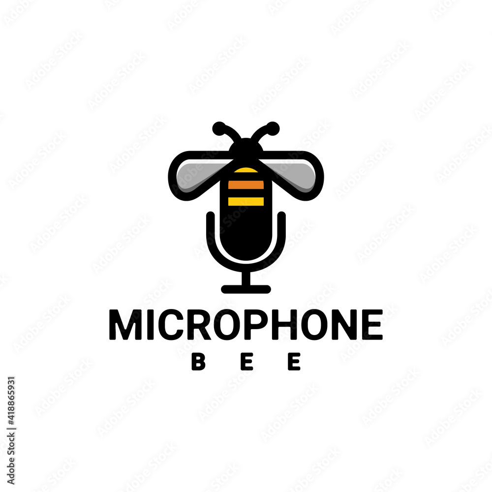 Double Meaning Logo Design Combination of Microphone and Bee Double Meaning Logo Design Combination of Microphone and Bee