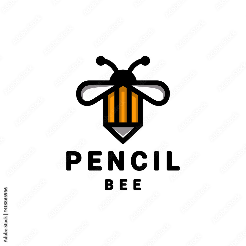 Double Meaning Logo Design Combination of Pencil and Bee