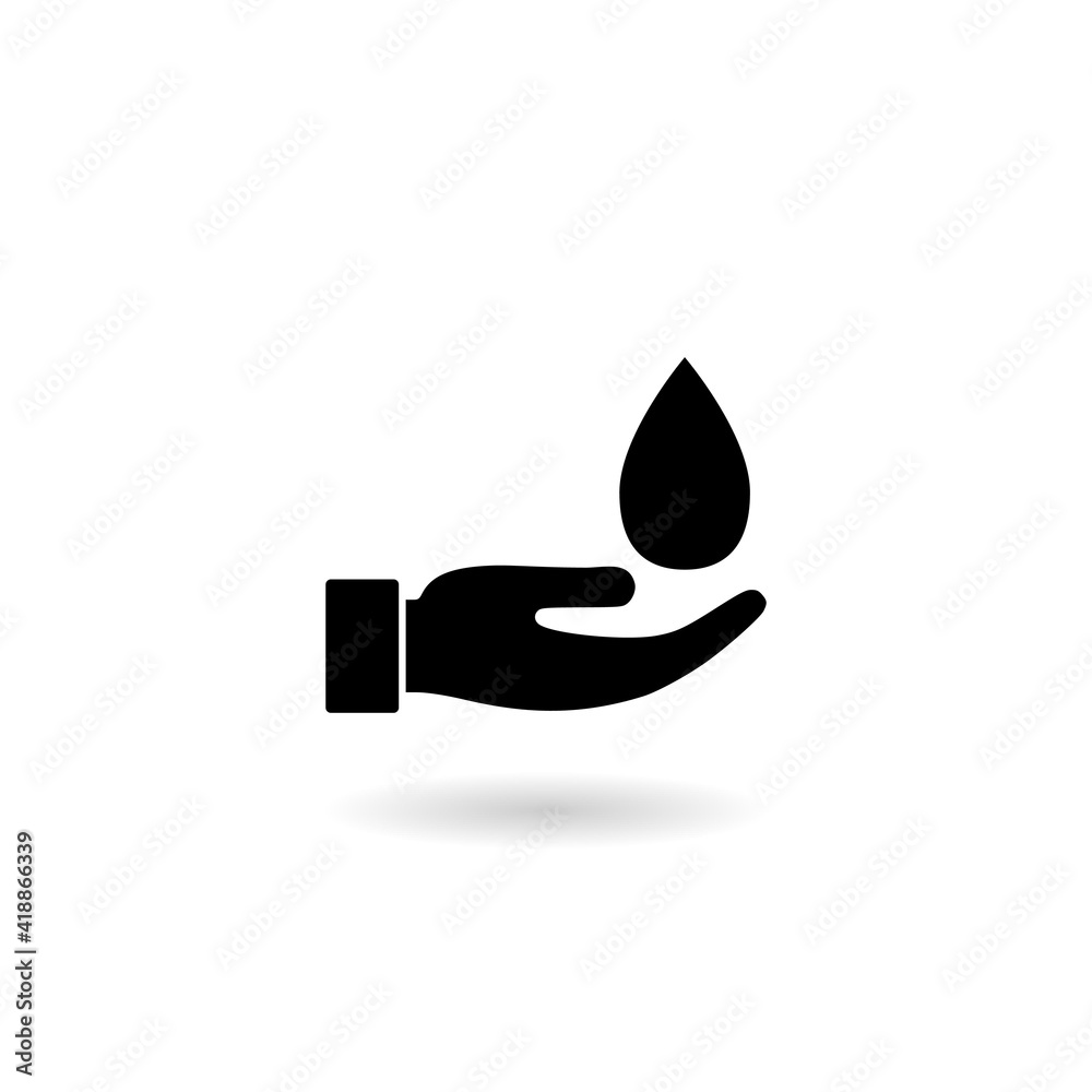 Water offer hand icon with shadow Water offer hand icon with shadow