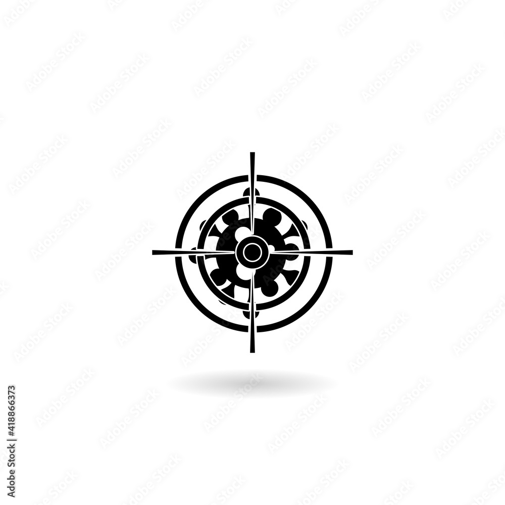 Target drawn on a coronavirus icon with shadow Target drawn on a coronavirus icon with shadow