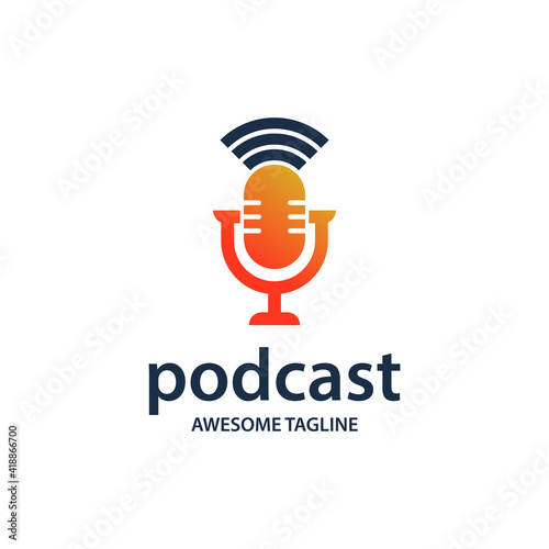 podcast vector logo illustration. microphone illustration. symbol for influencer or broadcast sign