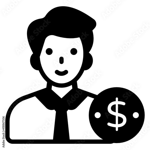 
Icon of investor in solid style, dollar with man

