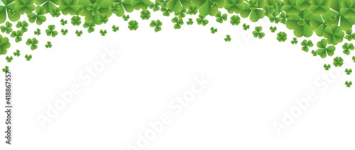 Patrick day background with vector four-leaf clover pattern background. Vector green grass clover pattern background