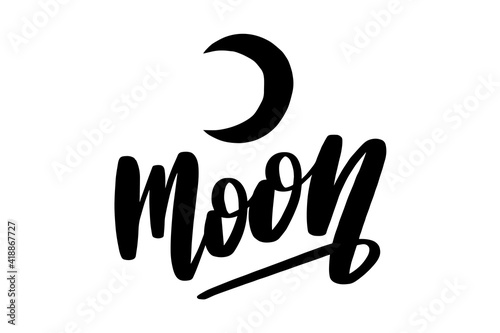 Moon. Black ink handwriting. Astrology natal birth chart symbol.