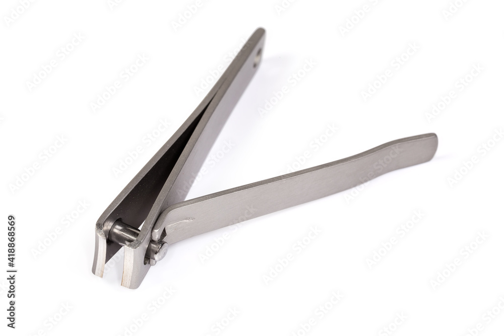 Stainless steel nail clipper in compound lever design close-up Stainless steel nail clipper in compound lever design close-up