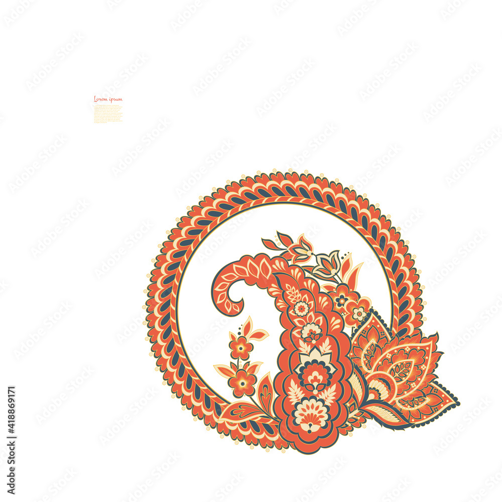 Paisley isolated. Card with paisley isolated for design. Floral vector pattern. Embroidery floral vector pattern.