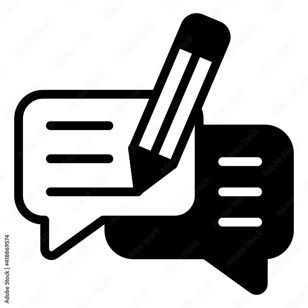 Two speech bubbles with pencil, icon of blog in editable style
Two speech bubbles with pencil, icon of blog in editable style