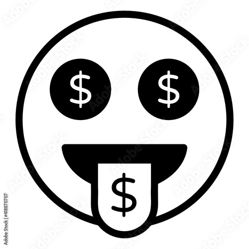 
Dollar on eye and tongue denoting wealthy face icon

