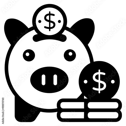 
Piggy bank with dollar coin denoting savings icon


