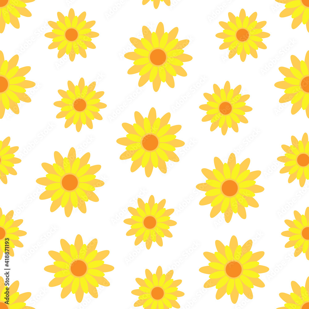 Yellow fancy flowers seamless pattern vector illustration in simple flat style for joyful summer textile, fabrics for children, greeting cards, home decor Yellow fancy flowers seamless pattern vector illustration in simple flat style for joyful summer textile, fabrics for children, greeting cards, home decor