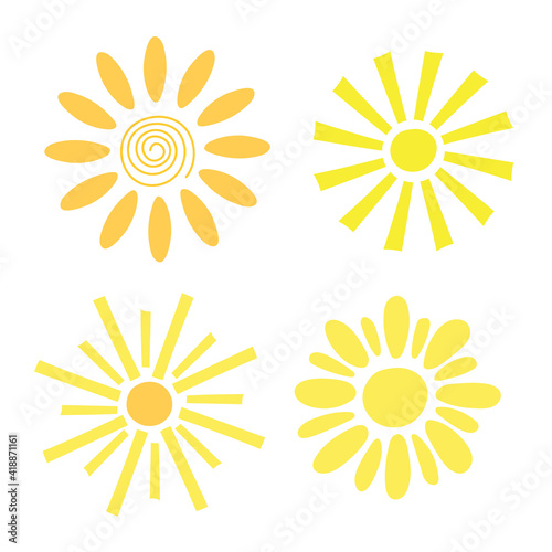 Simple yellow sun set vector illustration, cute summer image for making cards, decor, summer and holiday design for children