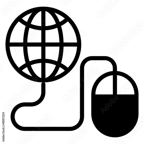 
Mouse with globe denoting solid icon of global internet 

