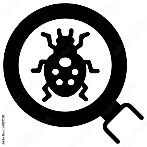 
Bug inside magnifier denoting solid icon of insect research 

