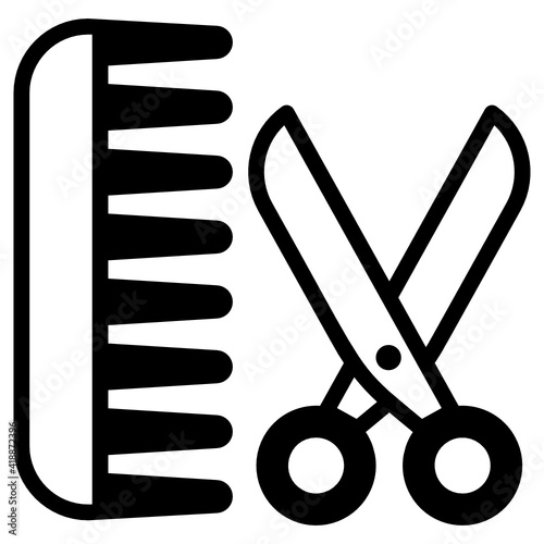 
Comb and scissors denoting solid icon of grooming 

