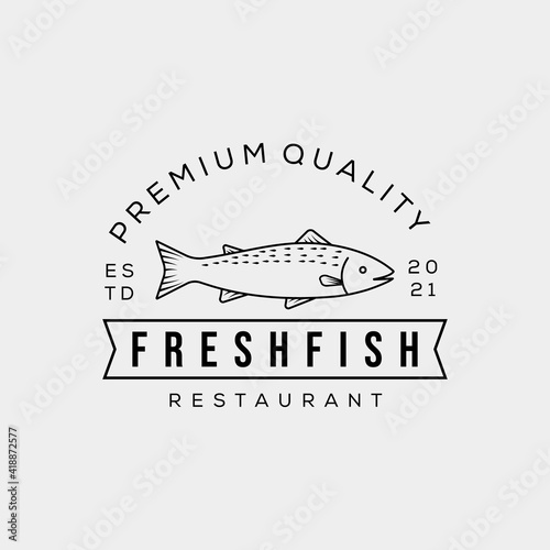 badge fish restaurant icon. fresh tuna fish logo vector illustration design