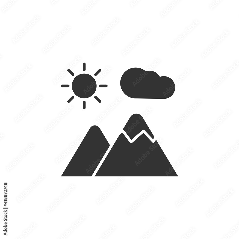 Mountains icon isolated on white background. Landscape symbol modern, simple, vector, icon for website design, mobile app, ui. Vector Illustration Mountains icon isolated on white background. Landscape symbol modern, simple, vector, icon for website design, mobile app, ui. Vector Illustration