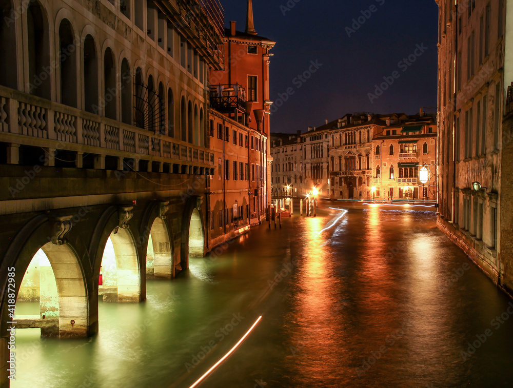 A canal in Venice in night-time