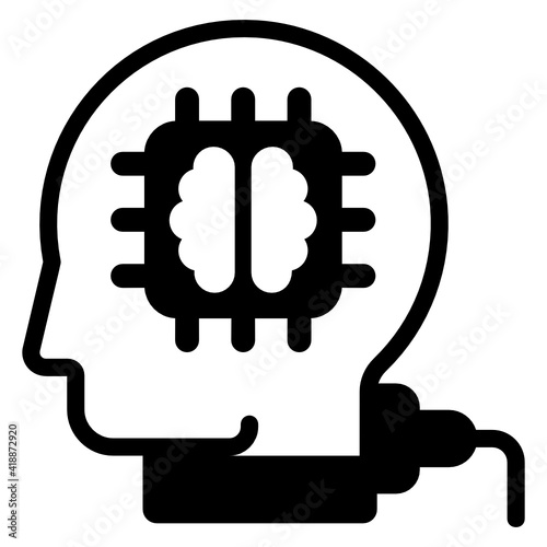 
Chip inside head denoting glyph icon of artificial intelligence 

